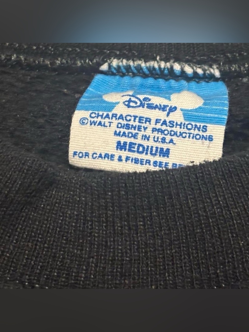Vtg 80s Mickey Mouse Disney Crewneck Sweatshirt Black Flocked Graphic Sz M READ - Picture 5 of 6